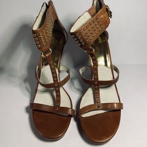 Michael Kors Celena Luggage Sandal with Gold Studs